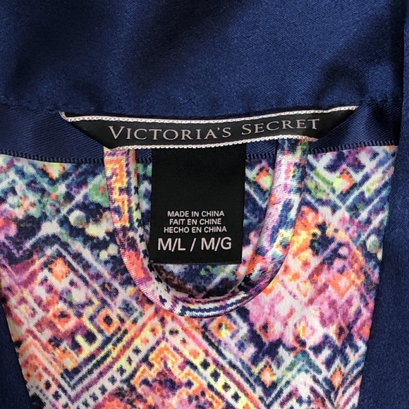Victorias Secret Floral Satin Robe Size M/L Short Kimono *NO BELT* Pink Navy - Picture 2 of 7